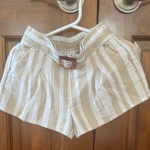 Janie and Jack Tan and White Striped Kids Shorts
